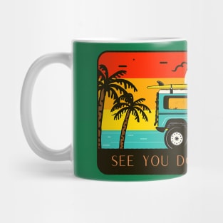 See you Down the Road (jeep at shore during sunset) Mug